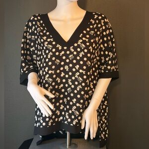 Next Black & Cream Floral Patterned Blouse V-Neckline Sz 14